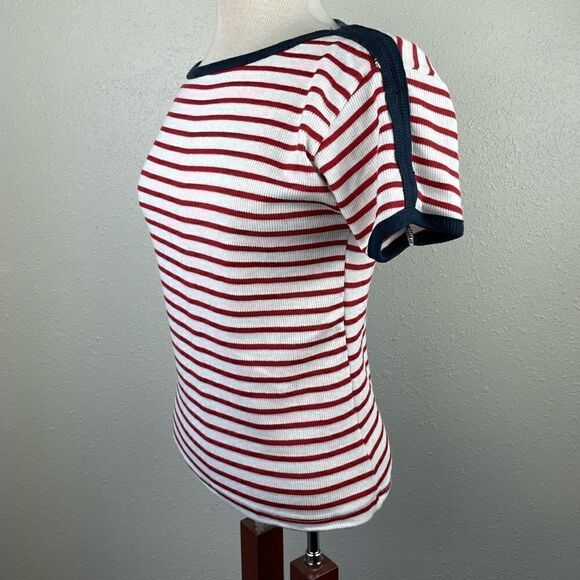 Fast Lane Sport Red Striped Short Sleeve Top Size S EUC - Picture 2 of 5